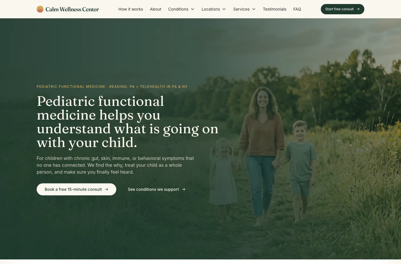 Calm Wellness Center website screenshot