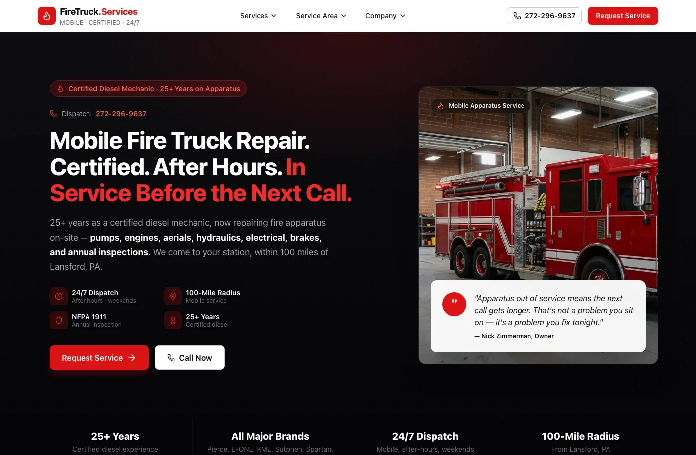 FireTruck Services website screenshot