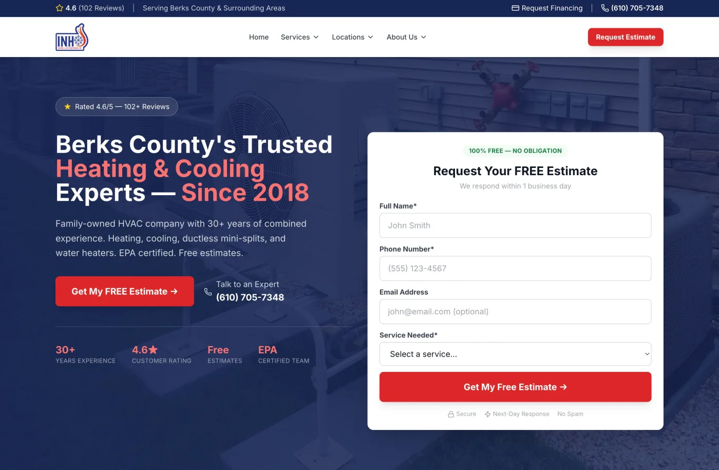 Berks HVAC website screenshot