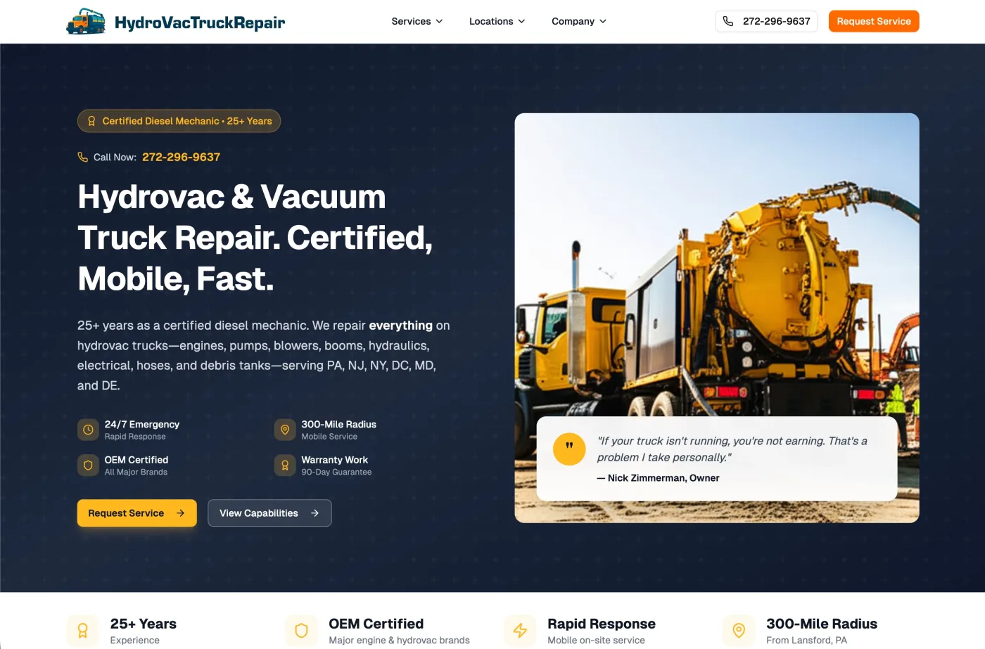 Hydrovac Services website screenshot
