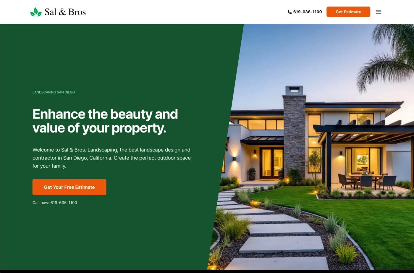 Sal & Bros Landscaping website screenshot
