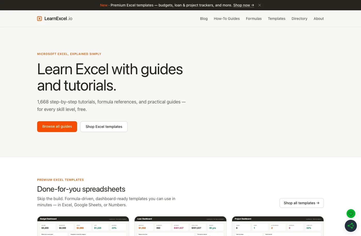 LearnExcel.io website screenshot