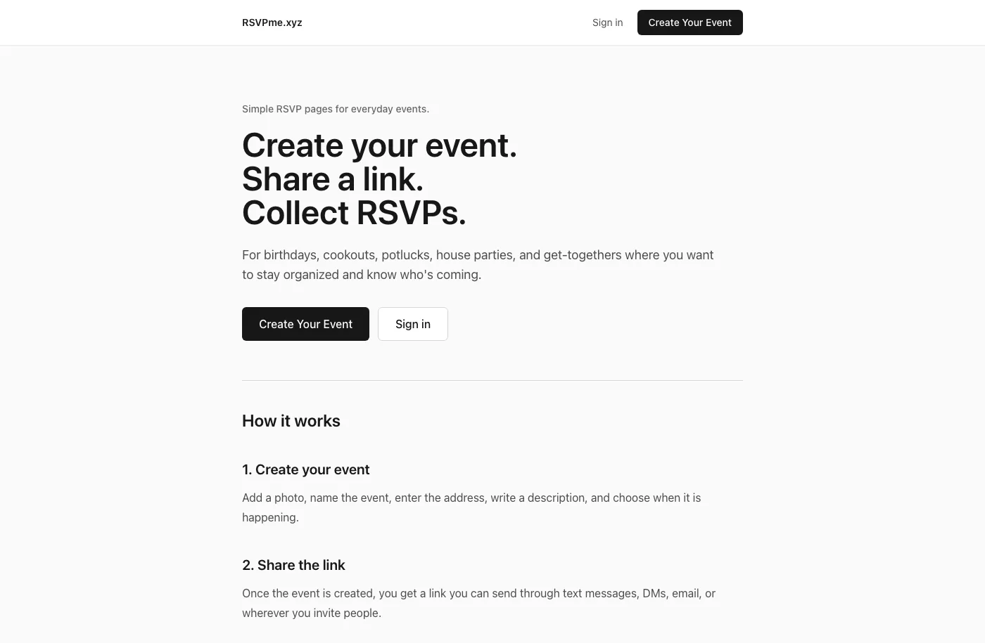 RSVPme website screenshot
