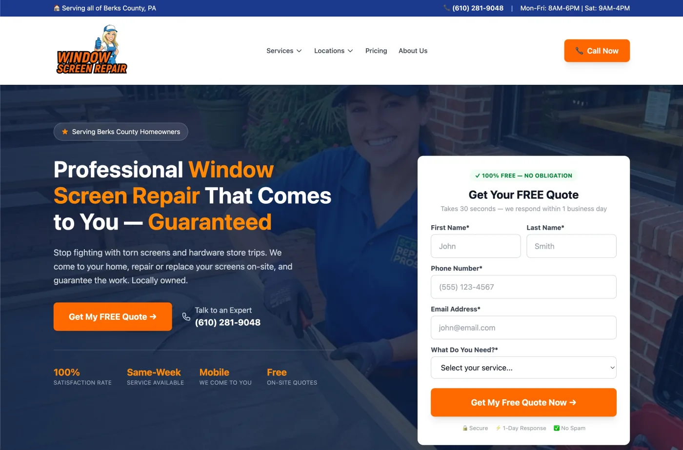 Window Screen Repair website screenshot