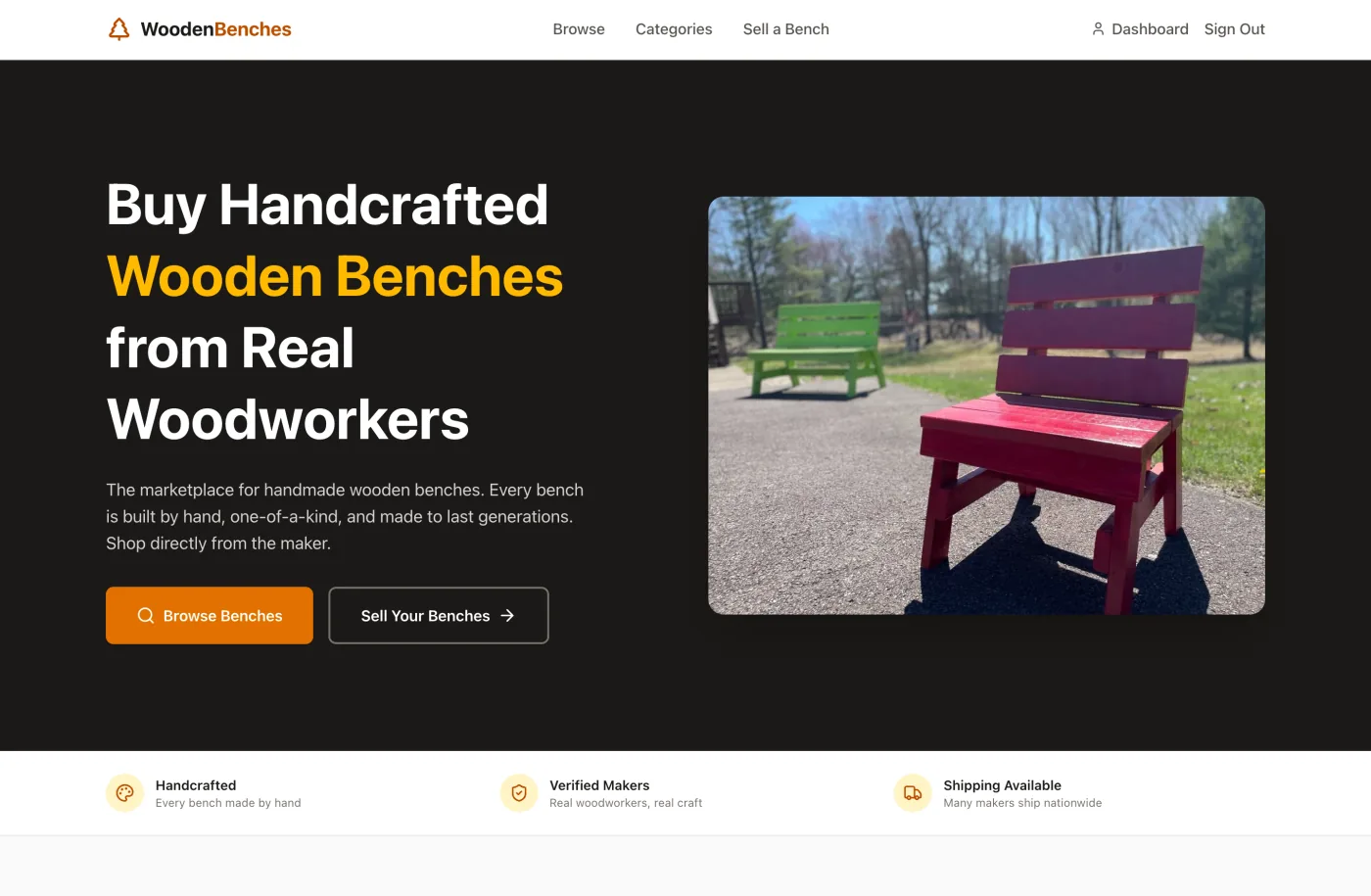 Wooden Benches website screenshot